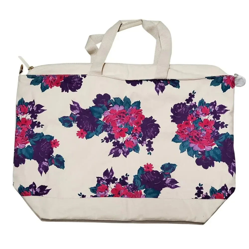 Soft Surrounding Large Purple Floral Canvas Bag Oversize Tote 22 x 16